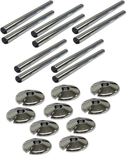Radiator Pipe Sleeve Covers and Pipe Collars in Chrome Effect 15mm x 200mm (10 x 10 Pack)