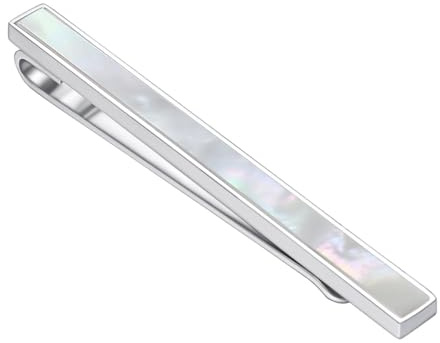 RunootPR Mother of Pearl Tie Clip for Men Silver Tie Bar Clip Suitable for Party Wedding Jewellery
