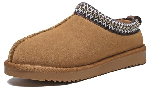 Meik Mangni Chaussons Hommes Femmes Véritable Suède Pantoufles Chaud Confortable Mules Hiver Chaussons en Peluche Antidérapantes Slippers Intérieur extérieur,Brun noir,39 EU