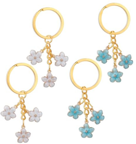 Hariendny 4 Stück Süße Blumen-Schlüsselanhänger, Schlüsselanhänger-Zubehör, Taschenanhänger, Blumen-Taschenanhänger, Taschenanhänger für Handtaschen, Rucksäcke