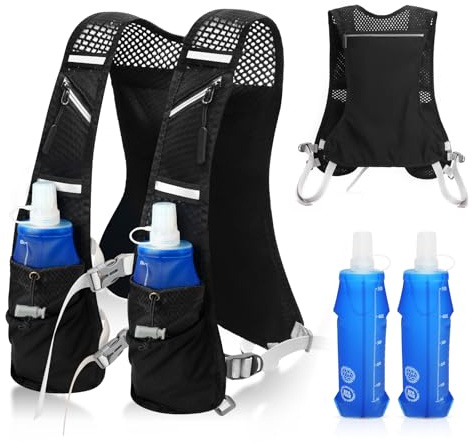 Chaleco Hidratacion Trail Running con 2 Soft Flask 500ml, Mochila de Correr para Hombre y Mujer, Correa Pectoral Ajustable, Mochila de Hidratación para Senderismo Maratón Escalada Ciclismo