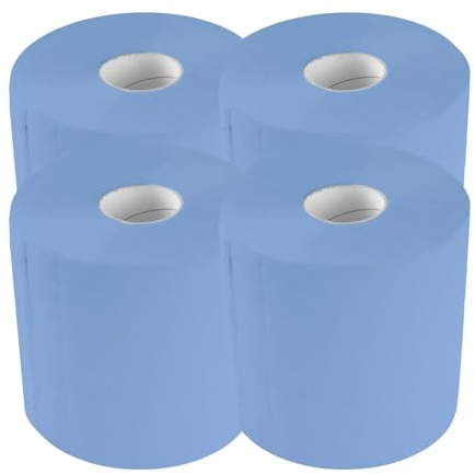 TECPO Rotolo di carta da 2000 fogli, 21 x 34 cm, perforato a 2 strati, rotolo di panno riciclato blu, per pulizia assorbente, adatto per industria, officina, ristorante e commerciale (4 x 500 fogli)