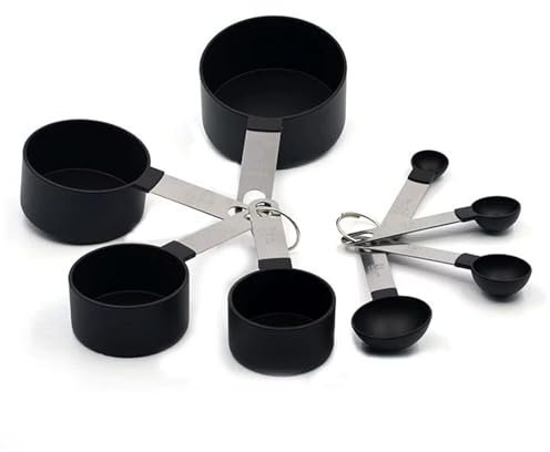 Kunststoff Messlöffel und Messbecher Set - 4 Measuring Cups und 4 Löffel mit Edelstahlgriff, 8 Stück Spoons Set aus Kunststoff, Cup Messbecher für Küche Kochen und Flüssige Zutaten Messwerkzeug