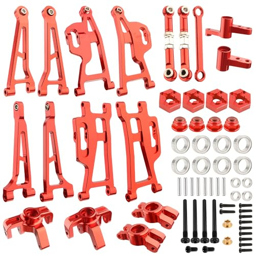 GDOOL Upgrade Aluminum Suspension Arms & Steering Knuckle Kit & Steering Linkage Assembly Spare Parts Compatibe with Hyper Go H14BM 14209 14210 JC14EP HP474 HP141S 1/14 RC Cars(Red)