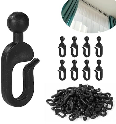 50 Packs Plastic Curtain Hooks, 42.5x15mm Black Rustproof Gliding Hooks for Gazebo & Mosquito Nets, Curtain Rail Hooks with Durable Plastic Design - Outdoor Pergola Windproof Accessories