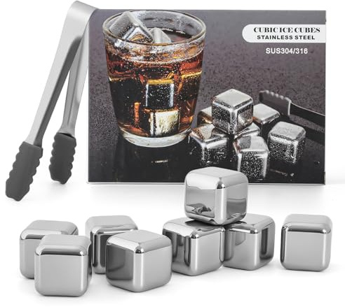 Stainless Steel Whiskey Stones - reusable premium stainless steel ice cubes for Drinking, Cool Birthday Gift Set for Men Dad, Boyfriend, Beer Lover, vodka, wine, cocktails, juice, or soda (8)