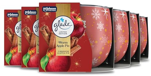 Glade Scented Candle Sleeved, Infused with Essential Oils, Made without Palm oil, Up to 25 Hour Burn Time, Limited Edition Christmas Candle, Warm Apple Pie, Pack of 6 (6x 108g)