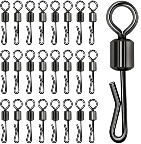 VBSYUYQ 25 Pcs Quick Change Fishing Swivels Q-Shaped Size 8 Black