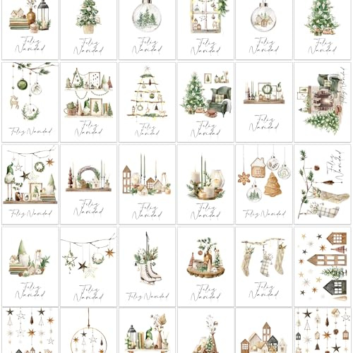 Bear and Bee Juego de 30 tarjetas navideñas españolas A6 con sobres marrones Kraft: elegantes felicitaciones navideñas para fiestas y regalos.