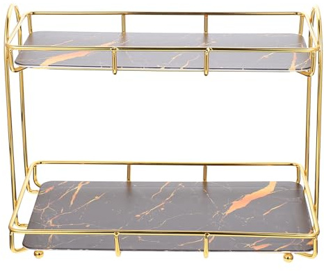 Scaffale da bagno in metallo nero a 2 ripiani elegante scaffale da scrivania per cosmetici e articoli da toeletta salvaspazio mensola da bagno di medie dimensioni