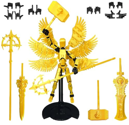 EDLMKM T13 Action Figure Set (Assembly Completed), T 13 3D Printed Model Figures, 3D Printed Multi-Jointed Movable Titan 13, Desktop Decorations for Game Lovers Toys, Gold