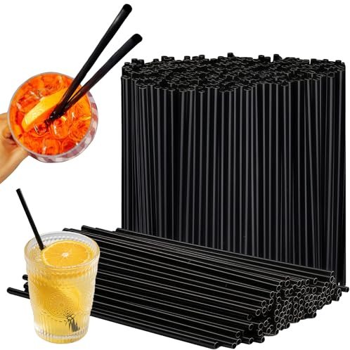 Zuuyye - 100 st återanvändbara sugrör i plast (26 cm x 6 mm) – BPA-fri och hållbar – perfekt för cocktail, smoothies, fester och evenemang – färg svart