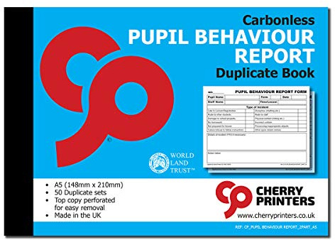 Cherry Printers Carbonless NCR School Pupil Behaviour Report Duplicate Book A5 50 Sets