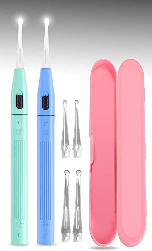 Exporee 2 piezas Limpiador Orejass con Luz LED, Kit de Limpieza de Oídos Seguro para Niños y Adultos, Azul y Verde