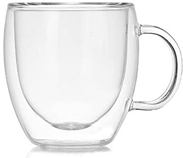 Brawdress - Tazza da caffè con doppia parete in vetro, per casa, ufficio, acqua potabile con manico