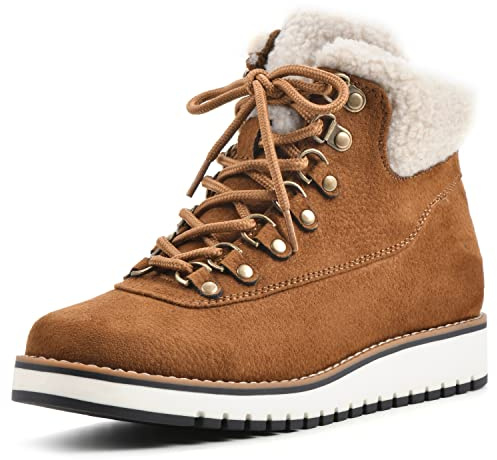 WHITE MOUNTAIN Shoes Cozy Women's Lace-up Hiker Bootie, Tobacco/Fabric, 8 M