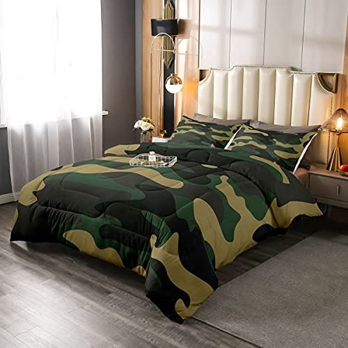 Homewish Camouflage Duvet Set Single, Green Bedding 1 Pillowcase | Army Lightweight Setless Quilt Set, Geometric Pattern Bed Sets for Teens Men Room Decor