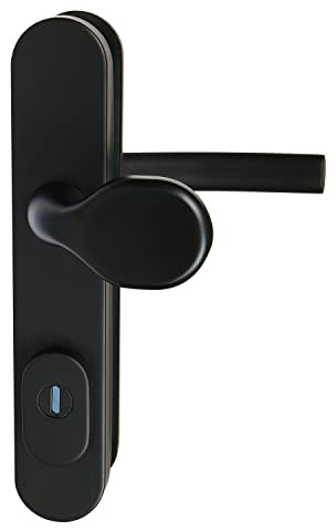 FELGNER Schutzbeschlag Klinke/Knauf Entfernung 72 mm| hochwertiger Türbeschlag, Sicherheitsbeschlag mit Klinke in L-Form für Außentüren Haustüren | Bohrschutz Stahl-Sockel modular schwarz matt