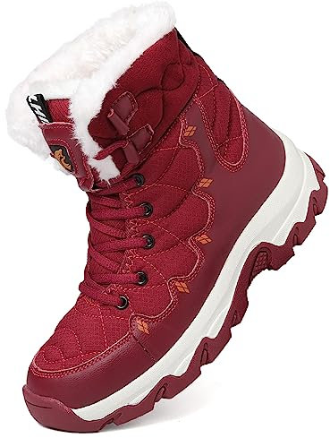 Unitysow Botas de Invierno Mujer Botas de Nieve Forradas Calientes Zapatos de Invierno Impermeable Altas Casual Botines,Rojo,37 EU