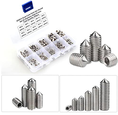 Bailinks Lot de 200 Vis Sans Tête en Acier Inox, tête hexagonale vis M2 M3 M4 M5 M6 M8 métrique à tête hexagonale Allen 304 en acier inoxydable pour poignées de porte, robinet