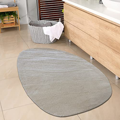 CARPETIA Ovaler Badezimmer Teppich angenehm weich – pflegleicht – in beige, 60x100 cm Oval