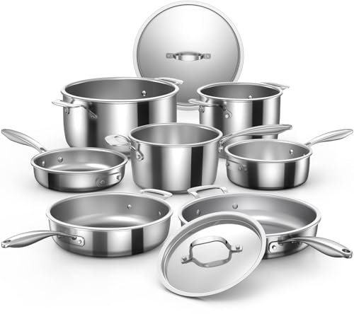 Nuwave Stainless Steel 9-Piece Pro-Smart Cookware Set, Space Saving Nestable Design, Heavy-Duty Tri-Ply, Dishwasher & Oven Safe, Ergonomic Stay-Cool Handles, Induction-Ready & Works on All Cooktops