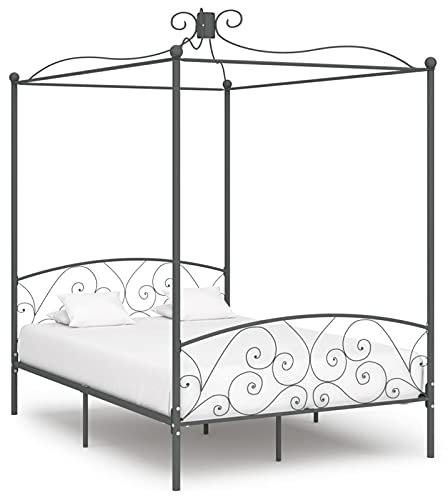 BaraSh Himmelbett-Gestell Grau Metall 140 x 200 cm Metall Bettgestell 140x200 Himmelbett