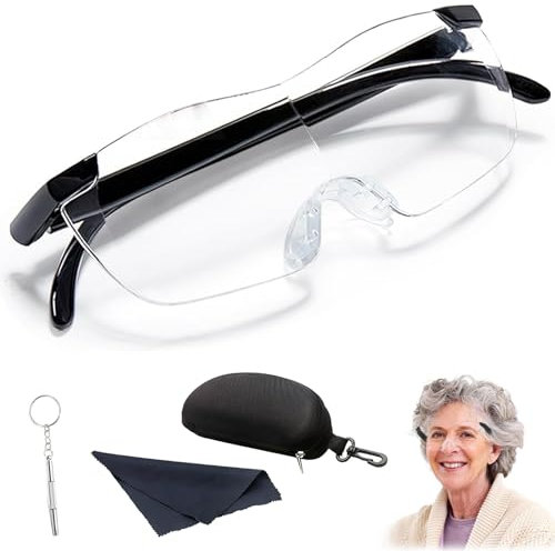 mohito 300% Vergrößerungsbrille, Lupenbrille für Brillenträger, Lese Lupenbrille mit Brillenetui, Anti-Blaulicht Magnifying Glass, Lupenbrille für Naharbeit, Lesen, Nähen