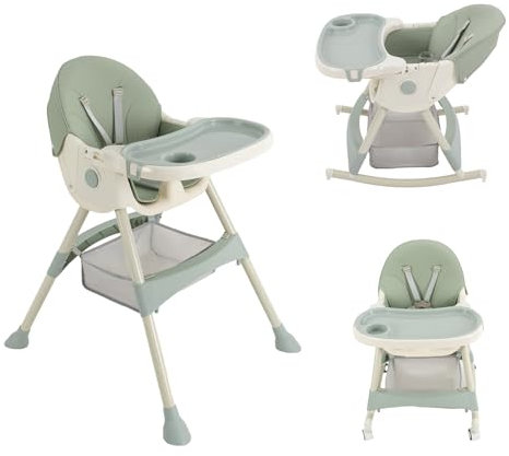 HarBin-Star 3 in1 Kinderhochstuhl mit Supper Platte und 4 Rollen, Kombihochstuhl, Mitwachsend Esszimmerstuhl, für 6 Monate Kinder Kleinkinder (Mintgrün)