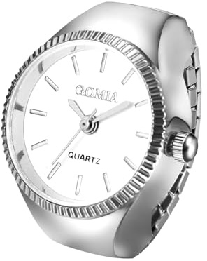 JewelryWe Reloj de Anillo analógico para Mujer, de Cuarzo, elástico, Anillo de Pulsera, Regalo para niñas, Negro, Blanco, Rojo y Rosa, Escala de Barra-Plata