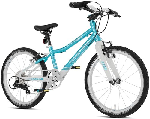PROMETHEUS BICYCLES PRO Kinderfahrrad 20 Zoll Jungen Mädchen | Premium 20 Zoll Fahrrad Junge Aluminium Super leicht ab 6 Jahre | 7 Gang Schaltung von Microshift | Blau Weiß