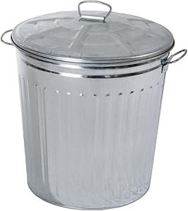 FERCASASHOP® - Bidone per Rifiuti con Coperchio, Diametro 42 cm, Altezza 49 cm, in Zinco, Capienza 62 Litri, Cestino, Pattumiera per Immondizia, per Spazzatura, Bidone con Maniglie