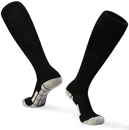 GRPSKCOS Calzini da calcio per bambini, 1 paio di calzettoni da calcio, lunghezza al ginocchio, traspiranti, per tennis, rugby, hockey e calcio, per bambini, 31-46, #1 nero., 31-34