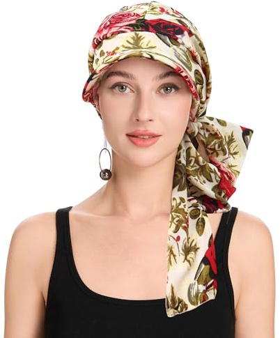 ZLYC Gorro para Mujer con Visera para quimioterapia, Rosa Atada Bige, Talla única