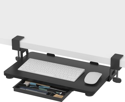ETHU Tastaturauszug, Ausziehbarer Tastaturablage 50x30 cm mit C-Klemmhalterung, Untertischmontage Tastaturständer, Ergonomischer Tastaturständer für Zuhause & Büro (Schwarz)