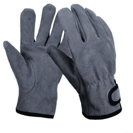 Niceminiwall Guantes de cuero para barbacoa, resistentes al calor, guantes de cocina para camping, doble capa, protección de cuero vacuno para asar, hornear, barbacoa, actividades al aire libre (gris)