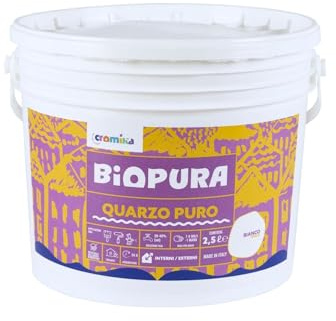 CROMIKA Biopura Quarzo Puro, Pittura Murale per Interni ed Esterni, Bianco Opaco, Resistente agli Agenti Atmosferici Made in Italy (Bianco, Litri 2,5)