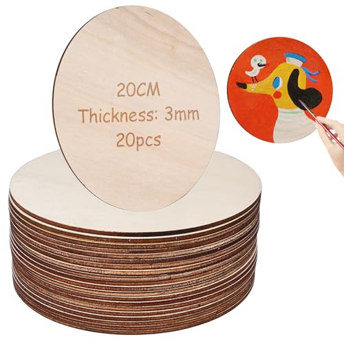 20 discos de madera de 20 cm de diámetro, discos redondos de madera natural, 3 mm de grosor, placa de madera contrachapada redonda, placa de madera contrachapada inacabada, para decoración