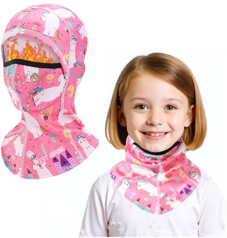 AYPOW Cagoule d'hiver en Polaire Chaud pour Enfants 4-10 Ans, Respirant Masque de Ski Cyclisme Coupe-Vent Balaclava Cou Cache-Cou Casquette Chapeau pour Garçons et Filles Filles Plein Air Vélo