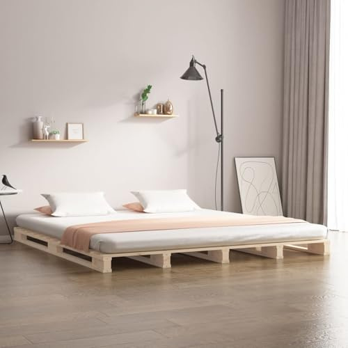Gecheer Pine Wood Pallet Bed Frame - Rustic Design, Sturdy Construction, 135x190cm Mattress Size (4FT6 Double) bed Model821432