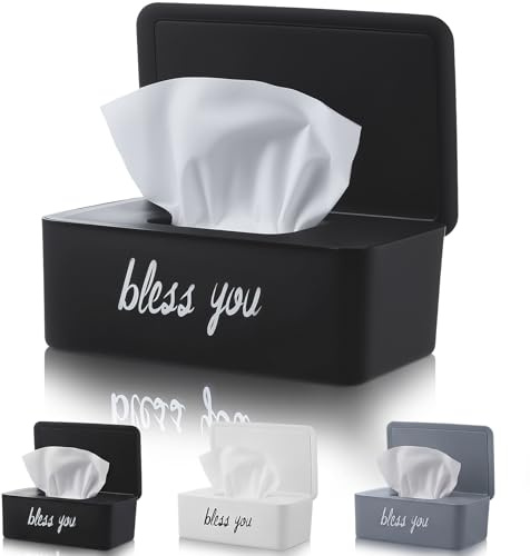 Patelai Bless You Wipe Dispenser Wipes Holder for Adult Decorative Wipe Containers with Lid Toilet Tissue Paper Storage Refillable Box Non Slip Wipes Case for Bathroom Home Office Cars(Black)