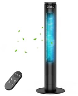 Ventilatore a Torre 92cm con Schermo LED Regolabile (Spegnimento Totale) e Telecomando con Tasto Muto, Ventilatori a Colonna Silenziosi 28dB, 6 Velocità+5 Modalità, Oscillazione 70°, 8m/s, Timer 12h