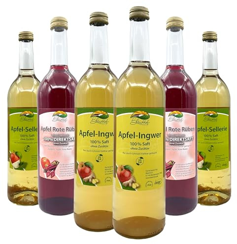 BLEICHHOF® Apfelmischsäfte mit Gemüse - 2x Apfelsaft mit Ingwersaft 0,72L, 2x Apfelsaft mit Rote Rübensaft 0,72L, 2x Apfelsaft mit Selleriesaft 0,72L (6x0,72L)