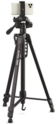 CULLMANN - 52127 - Alpha 2500 Stativ Mobile BT m. Smartphonehalter und Bluetooth-Auslöser - Auszugshöhe 165 cm - Packmaß 67 cm - mit 3-Wege-Kopf - max. Tragkraft 2 - 5 kg - Gewicht 1258 g - Schwarz