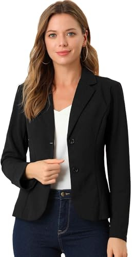 Allegra K Women's Work Office Lapel Collar Stretch Jacket Suit Blazer Black 12