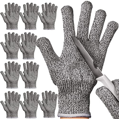 Chuarry 10 Pairs Cut Resistant Gloves Cutting Proof Gloves Level 5 Protection Kitchen Cuts Glove for Shucking Fish(Medium,Gray)