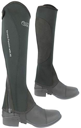 AK Mini-Chaps d'équitation en néoprène avec Fermeture éclair courbée Horse Riding Half Chap AKRS-1828 (Noir/Gris, 3XL)