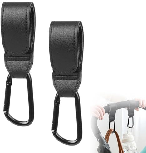Kinderwagen Haken,Kinderwagen Haken für Wickeltaschen,Kinderwagenhaken aus Leder,Tragbarer Kinderwagenhaken,Universeller Kinderwagenhaken,Kinderwagen Haken für Taschen 2 Stück Schwarz Tokaneit