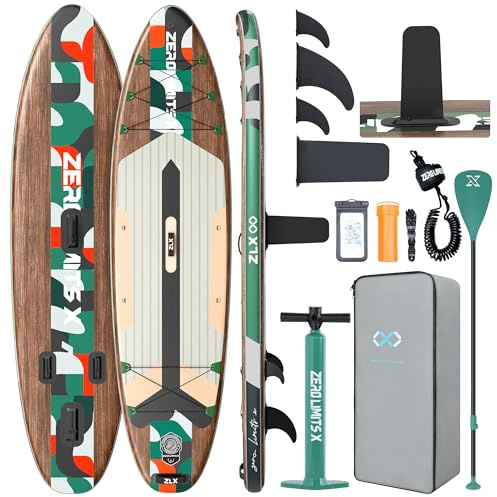 ZLX Inflatable Stand Up Paddle Board, 10'6 SUP Non-Slip Stable Deck Pad, Unique Center Fin, Premium Accessories, Paddleboard for Adults, Beginners, All Skill Levels