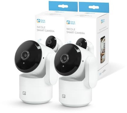 Garza - Pack de 2 caméras de Surveillance IP WiFi 2,4 GHz intelligentes d'intérieur 360, 1080 HD, Vision Nocturne, détection de Mouvement, Mode confidentialité, télécommande par Application